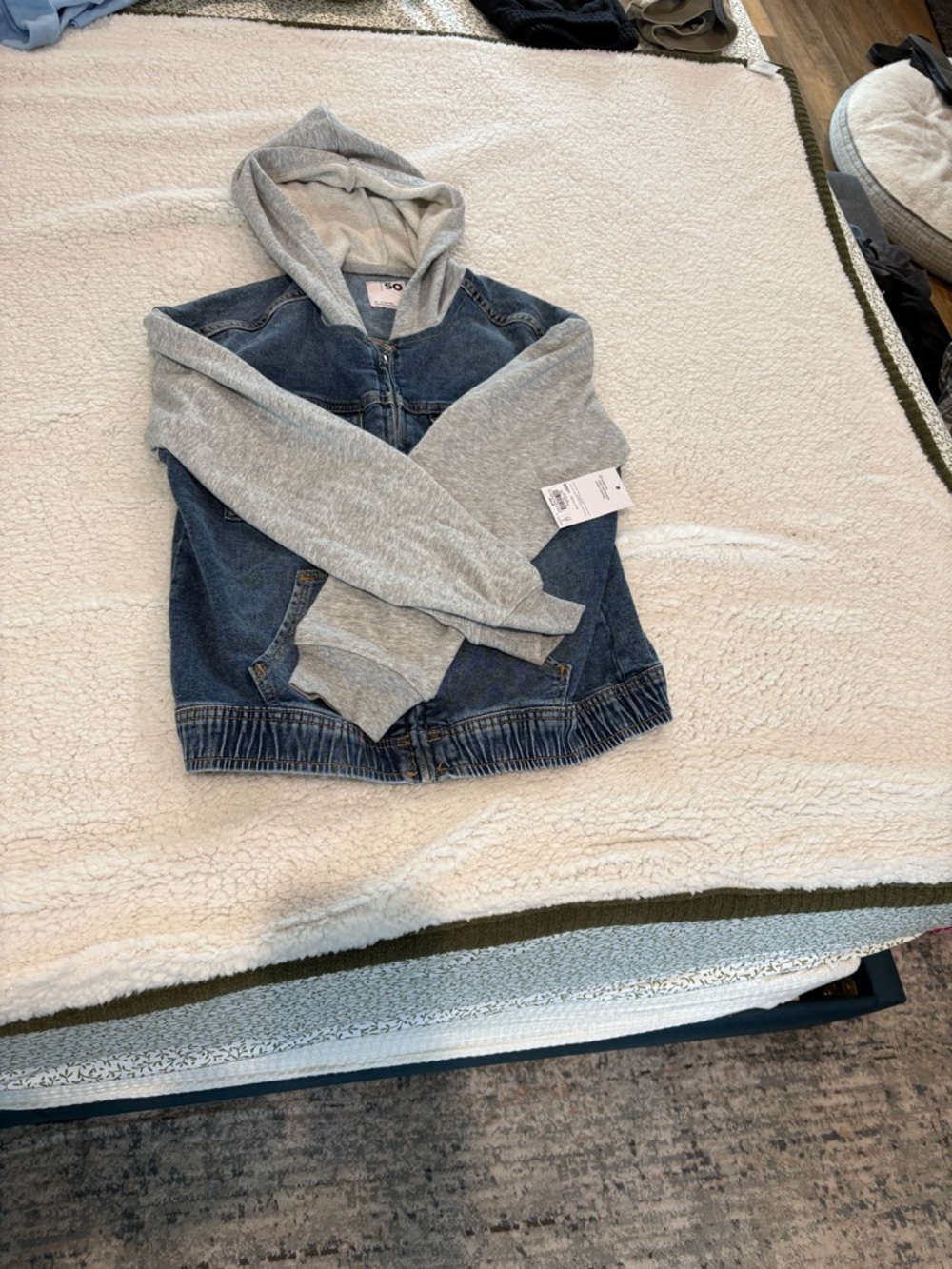 SO Kids Blue Denim Jacket with Gray Hoodie & Sleeves